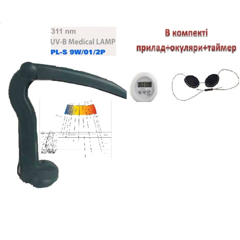 Прилад UVB-311 nm для лікування захворювань шкіри з таймером, захисними окулярами
